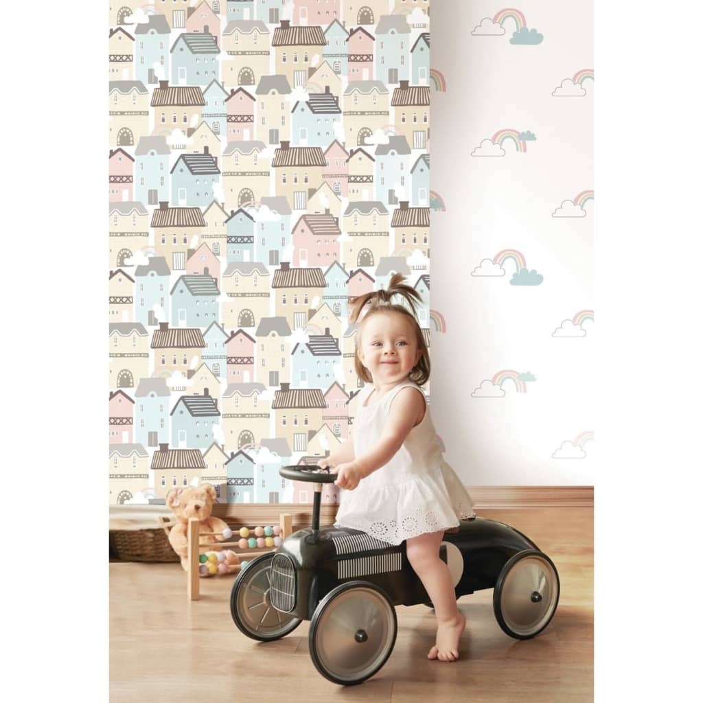 Noordwand Papel pintado Mondo baby Clouds blanco, azul y rosa