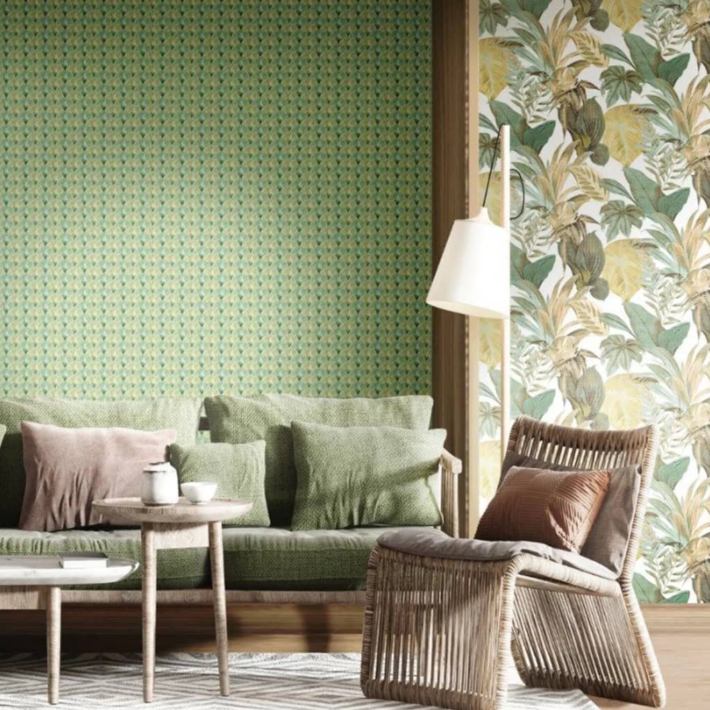 Noordwand Papel de pared Topchic Big Leaves verde y beige