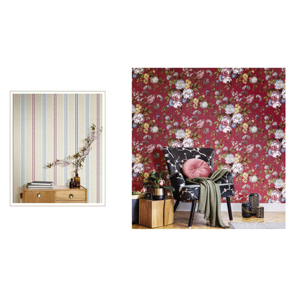 Noordwand Wallpaper Blooming Garden 6 Big Flowers rosso e blu