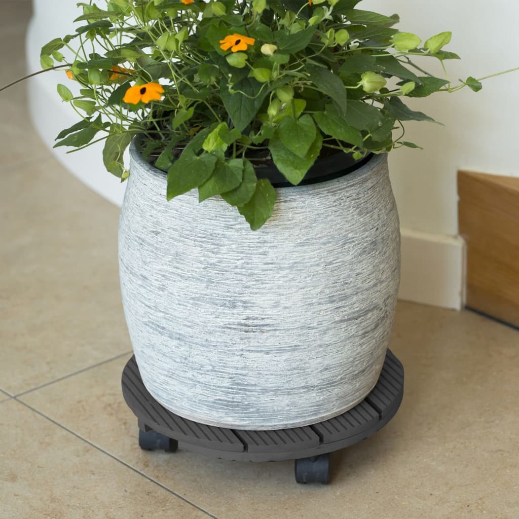 Nature Soporte con ruedas para plantas redondo madera gris Ø30 cm