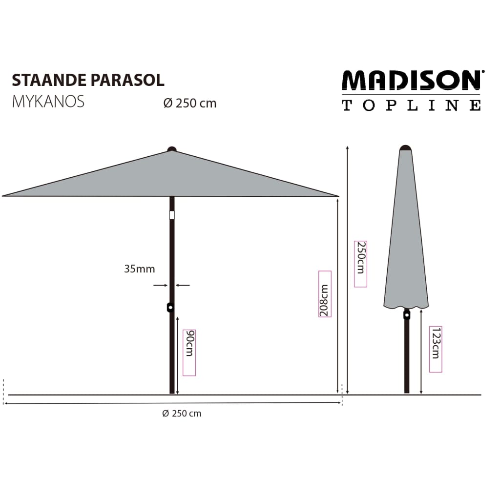 Madison Sombrilla de jardín Mykanos verde 250 cm vidaXL