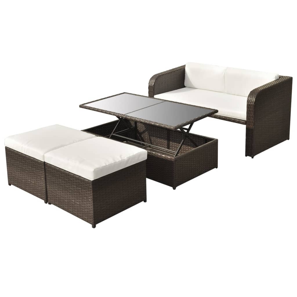 Vetonek Set muebles de jardín 4 piezas y cojines ratán sintético marrón