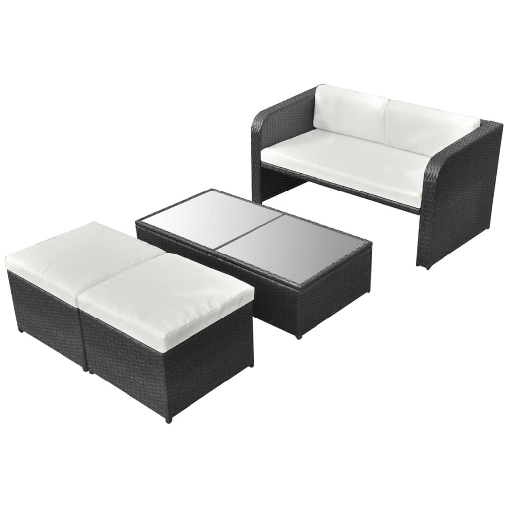 Set de muebles de jardín 4 pzas y cojines ratán sintético negro vidaXL