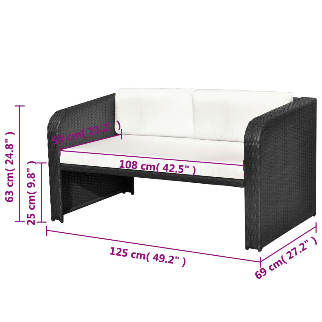 Set de muebles de jardín 4 pzas y cojines ratán sintético negro vidaXL