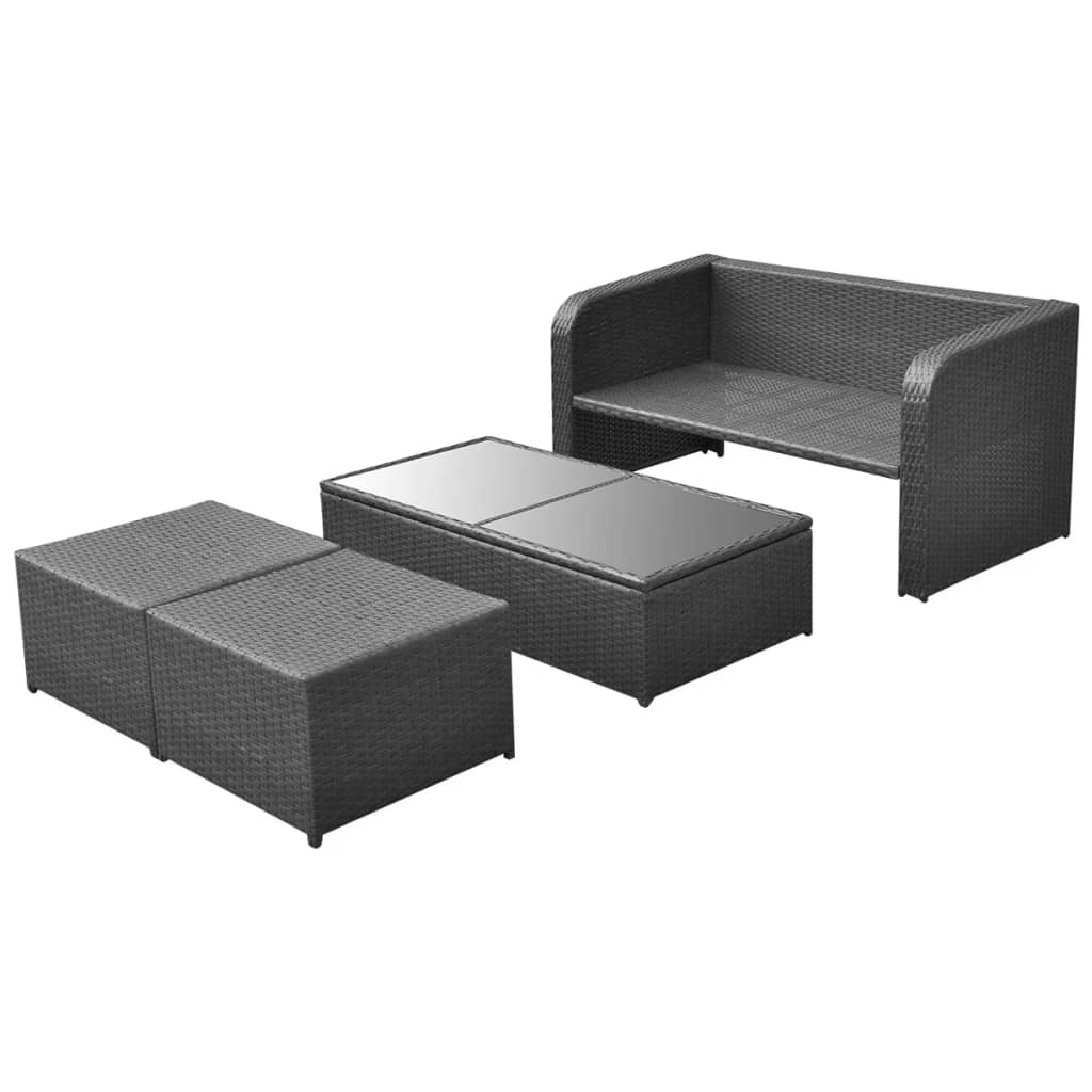 Set de muebles de jardín 4 pzas y cojines ratán sintético negro vidaXL