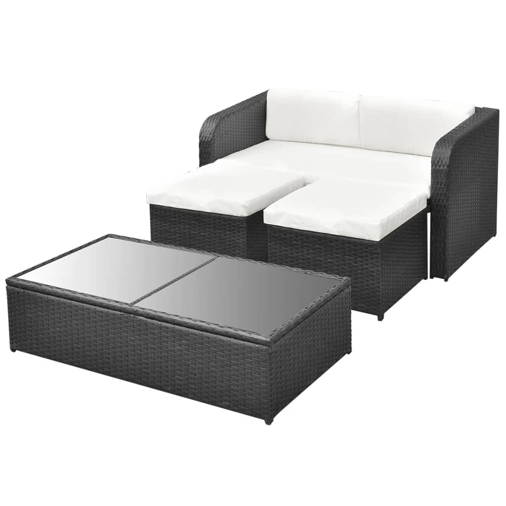 Set de muebles de jardín 4 pzas y cojines ratán sintético negro vidaXL