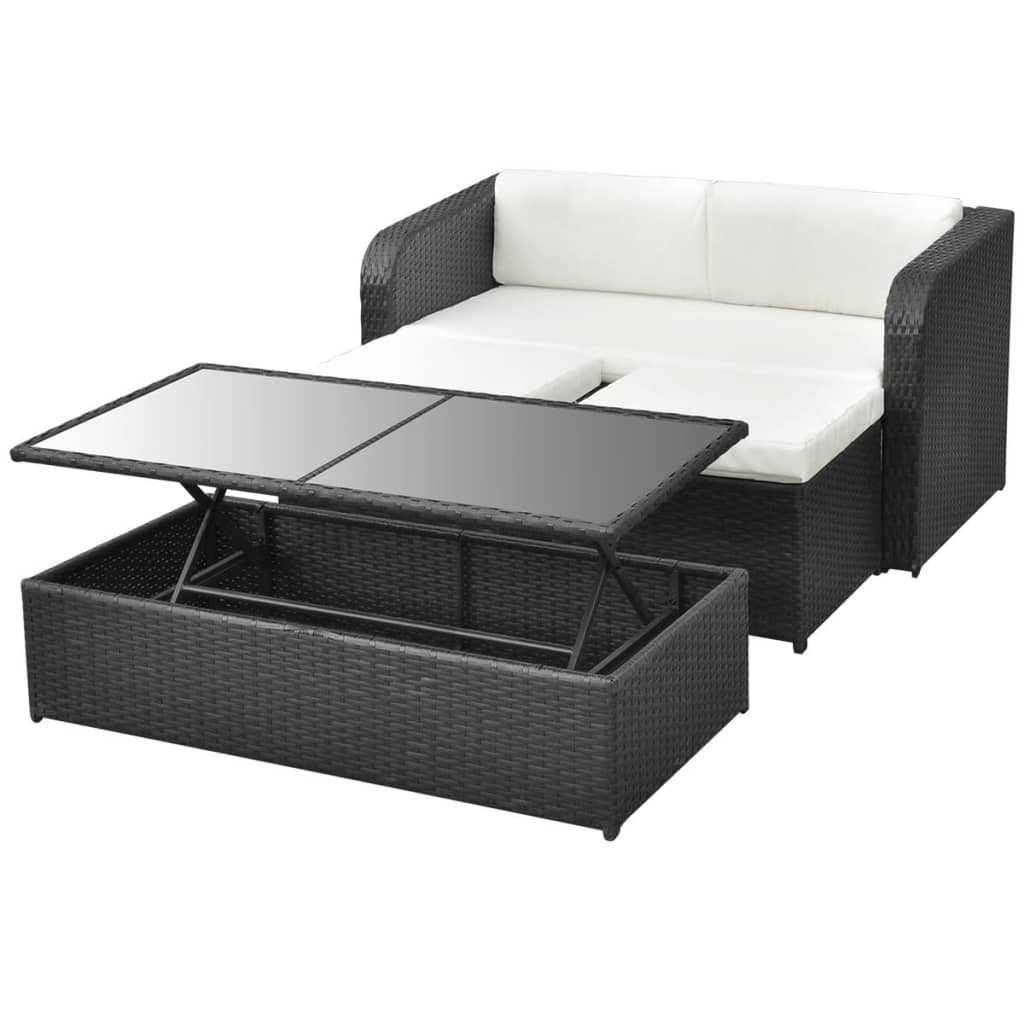 Set de muebles de jardín 4 pzas y cojines ratán sintético negro vidaXL