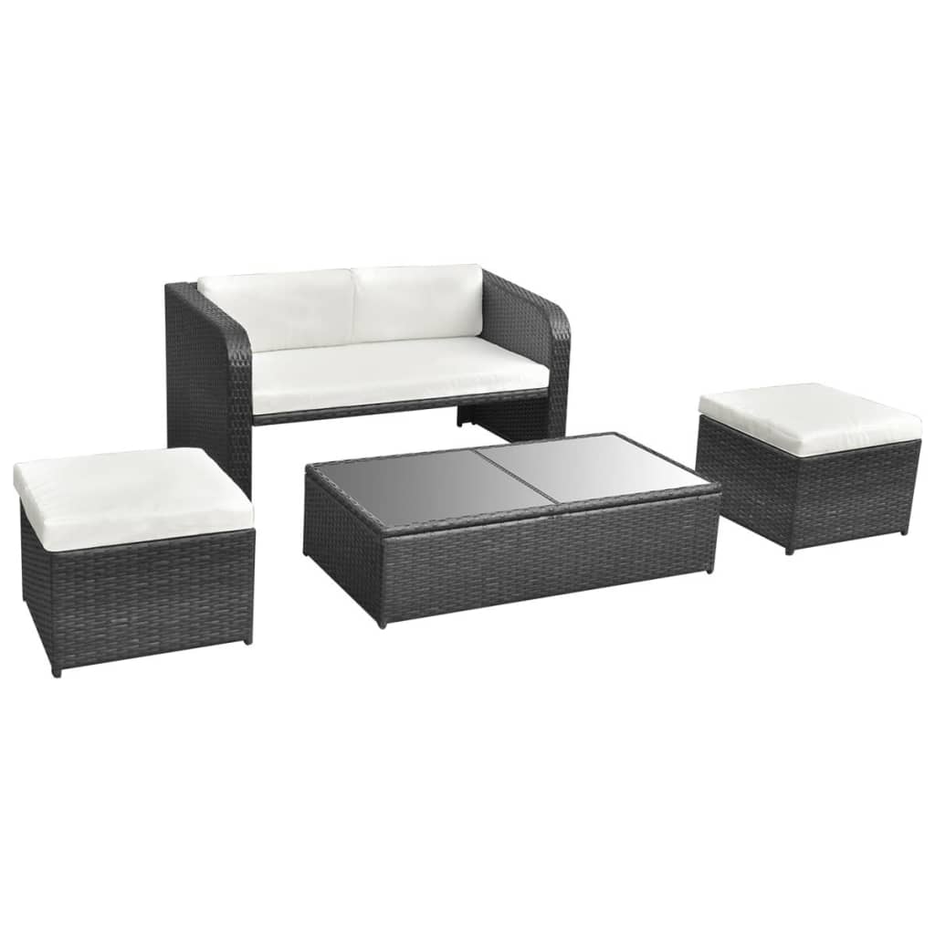 Set de muebles de jardín 4 pzas y cojines ratán sintético negro vidaXL