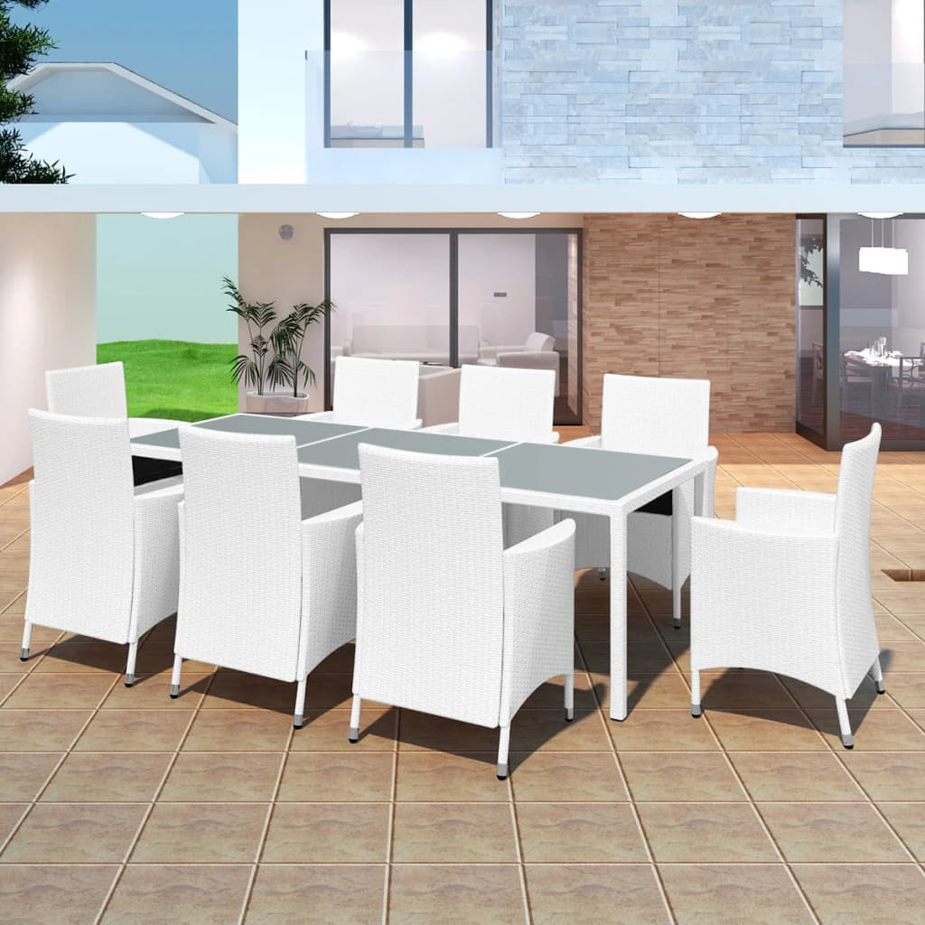 Vetonek Set de comedor de jardín 9 piezas ratán sintético blanco crema