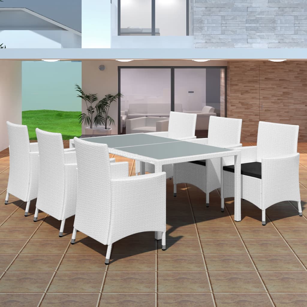 Vetonek Set de comedor de jardín 7 piezas ratán sintético blanco crema