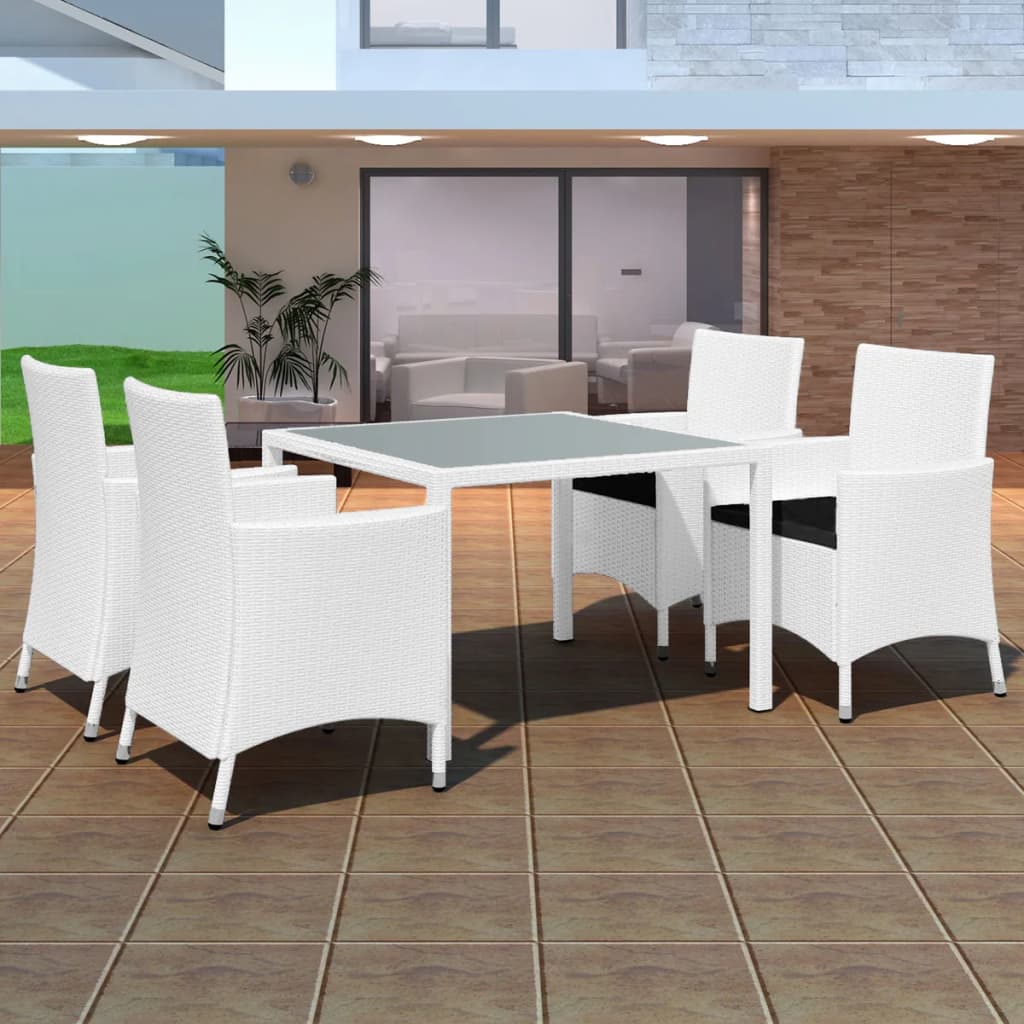 Vetonek Set de comedor de jardín 5 piezas ratán sintético blanco crema