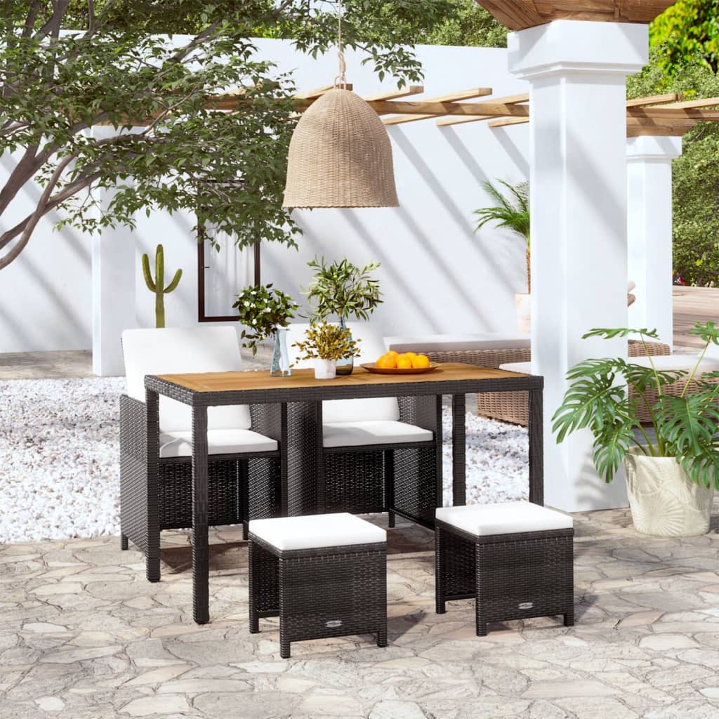 Vetonek Set comedor de jardín 5 pzas ratán sintético y madera negro