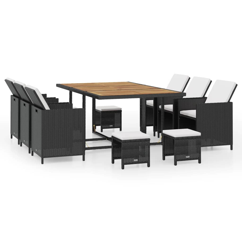 Set comedor de jardín 11 pzas ratán sintético y madera negro vidaXL