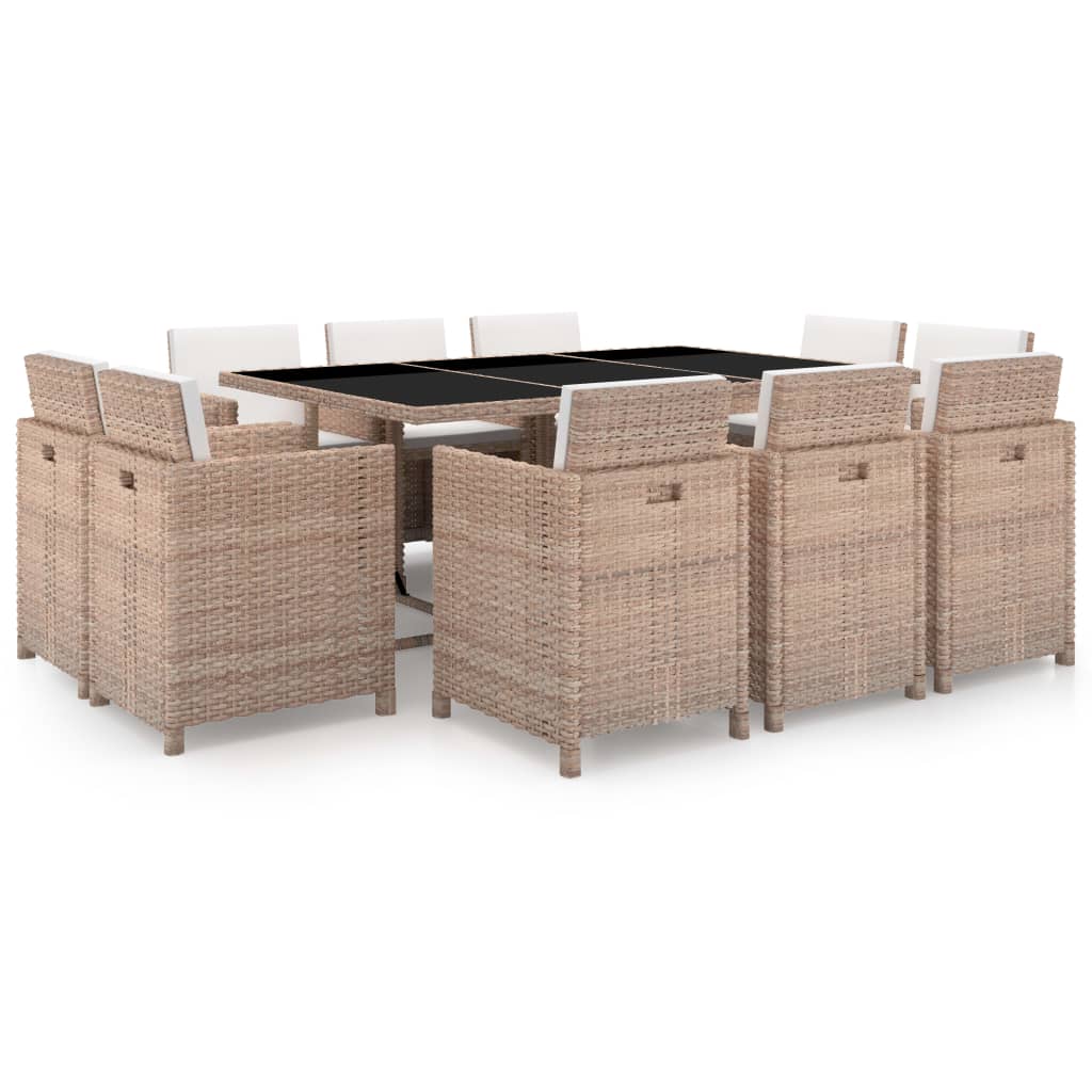 Vetonek Set comedor de jardín 11 piezas y cojines ratán sintético beige