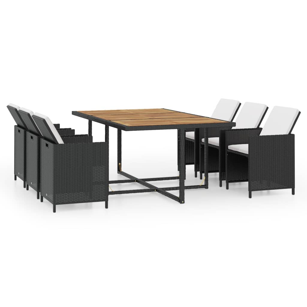 Set comedor de jardín 11 piezas y cojines ratán sintético negro vidaXL