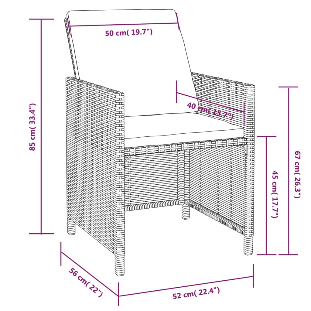 Set comedor de jardín 11 piezas y cojines ratán sintético negro vidaXL