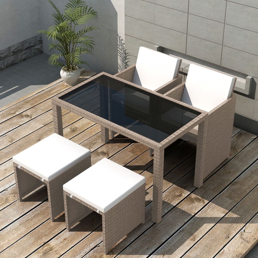 Vetonek Set comedor de jardín 5 piezas y cojines ratán sintético beige