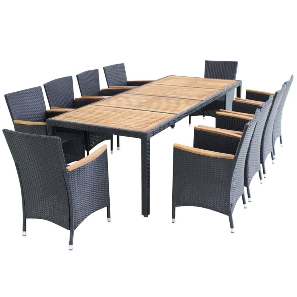 Set comedor de jardín 11 piezas y cojines ratán sintético negro vidaXL