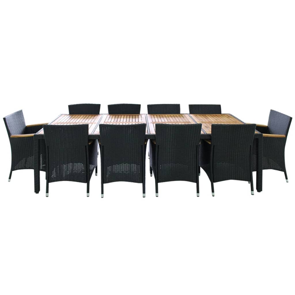 Set comedor de jardín 11 piezas y cojines ratán sintético negro vidaXL