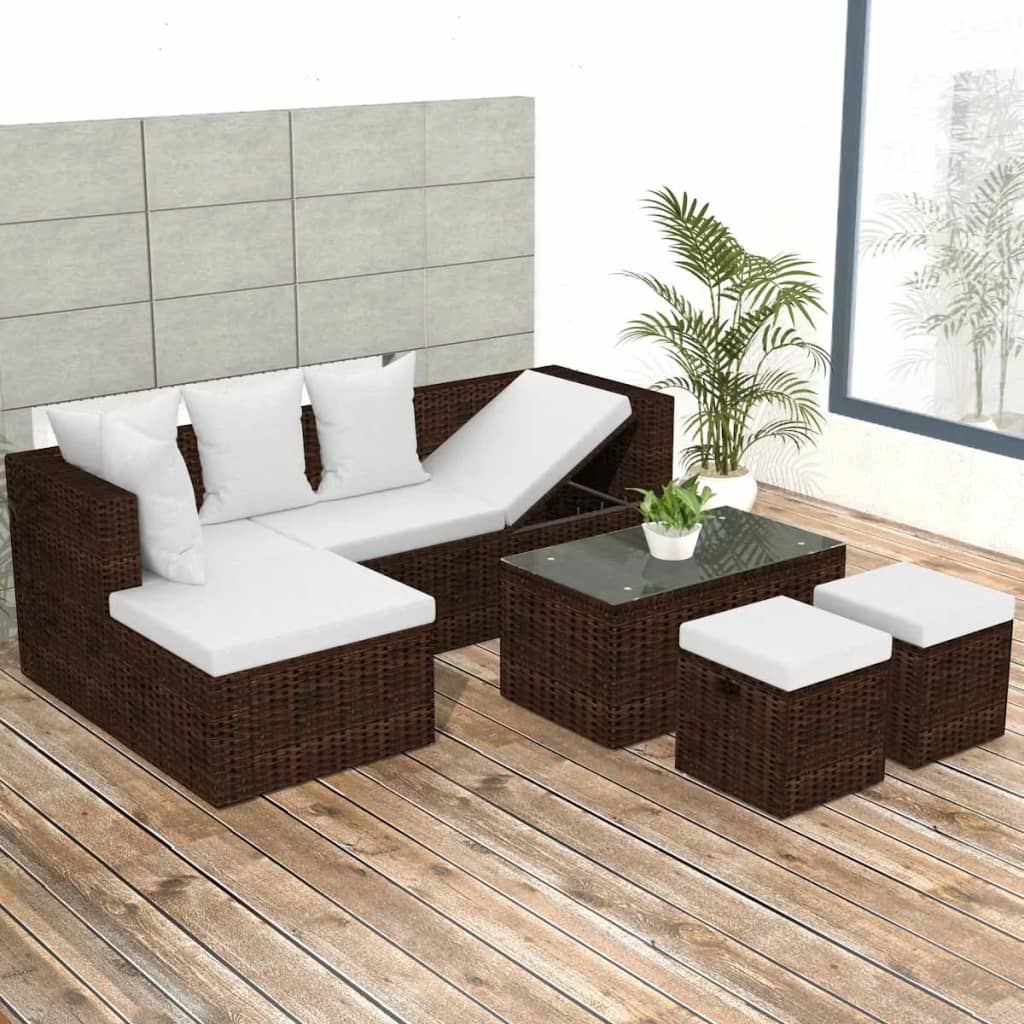 Vetonek Set muebles de jardín 4 piezas y cojines ratán sintético marrón