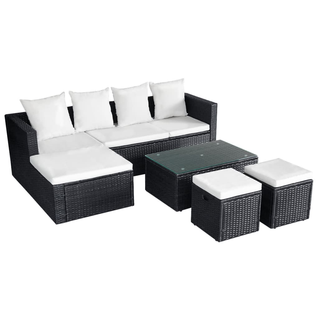 Set muebles de jardín 4 piezas y cojines ratán sintético negro vidaXL