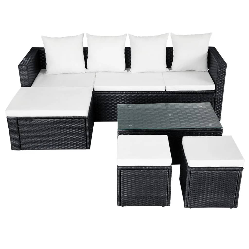 Set muebles de jardín 4 piezas y cojines ratán sintético negro vidaXL