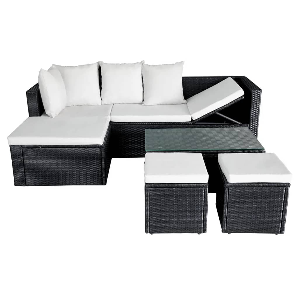 Set muebles de jardín 4 piezas y cojines ratán sintético negro vidaXL