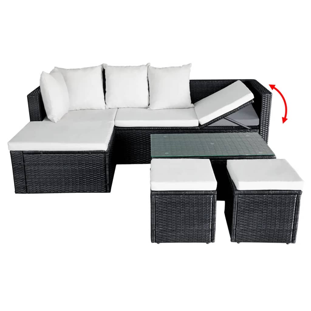 Set muebles de jardín 4 piezas y cojines ratán sintético negro vidaXL