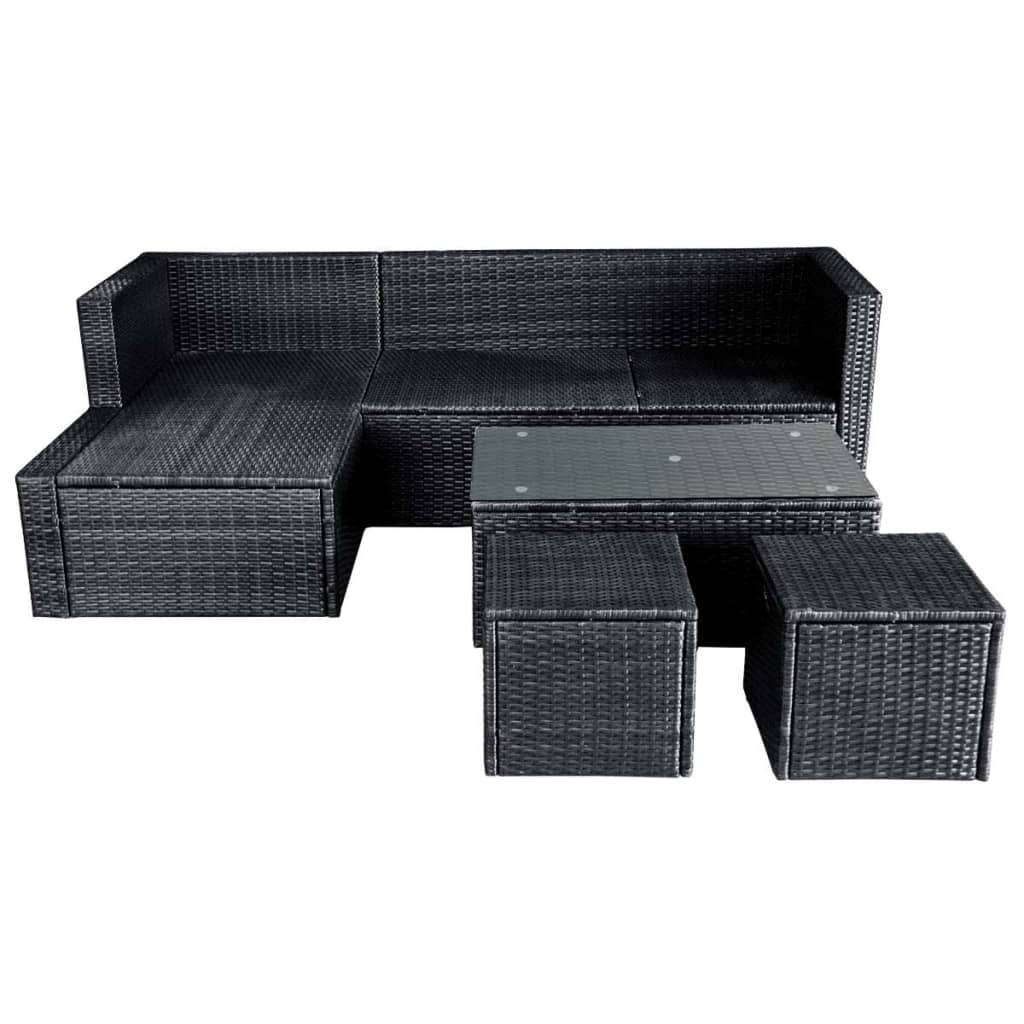 Set muebles de jardín 4 piezas y cojines ratán sintético negro vidaXL