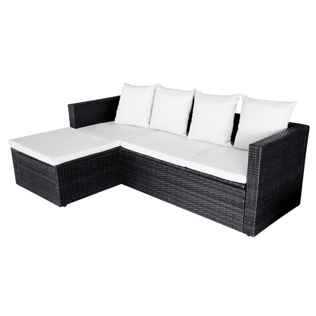 Set muebles de jardín 4 piezas y cojines ratán sintético negro vidaXL