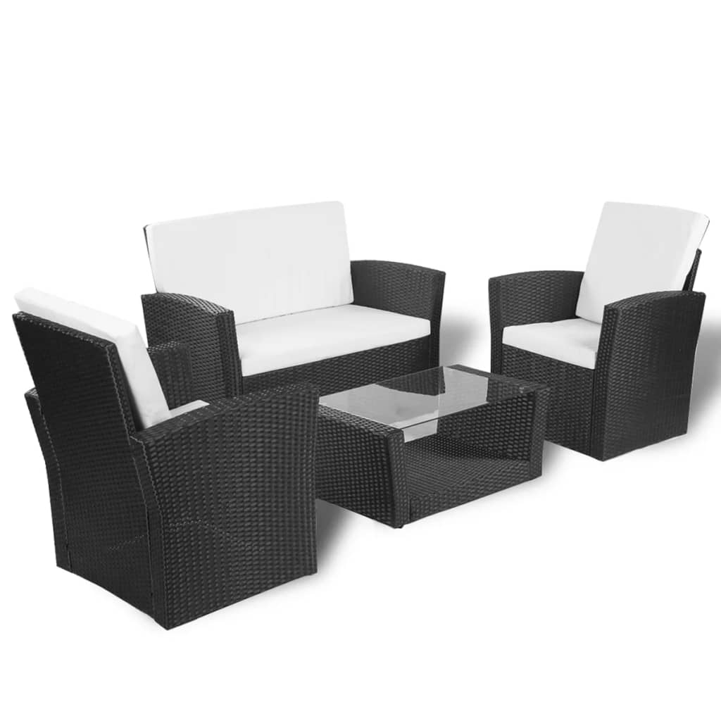 Set de muebles de jardín 4 pzas y cojines ratán sintético negro vidaXL