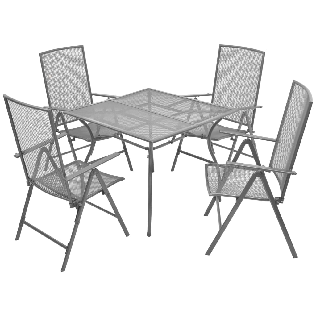 Vetonek Set de mesa y sillas plegables de jardín 5 piezas acero gris