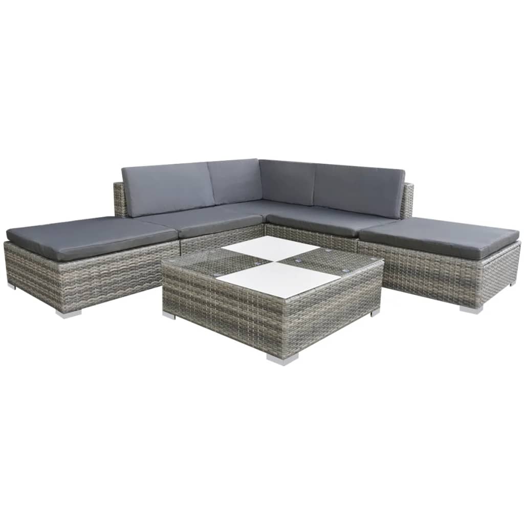 Vetonek Set de muebles de jardín 6 pzas y cojines ratán sintético gris