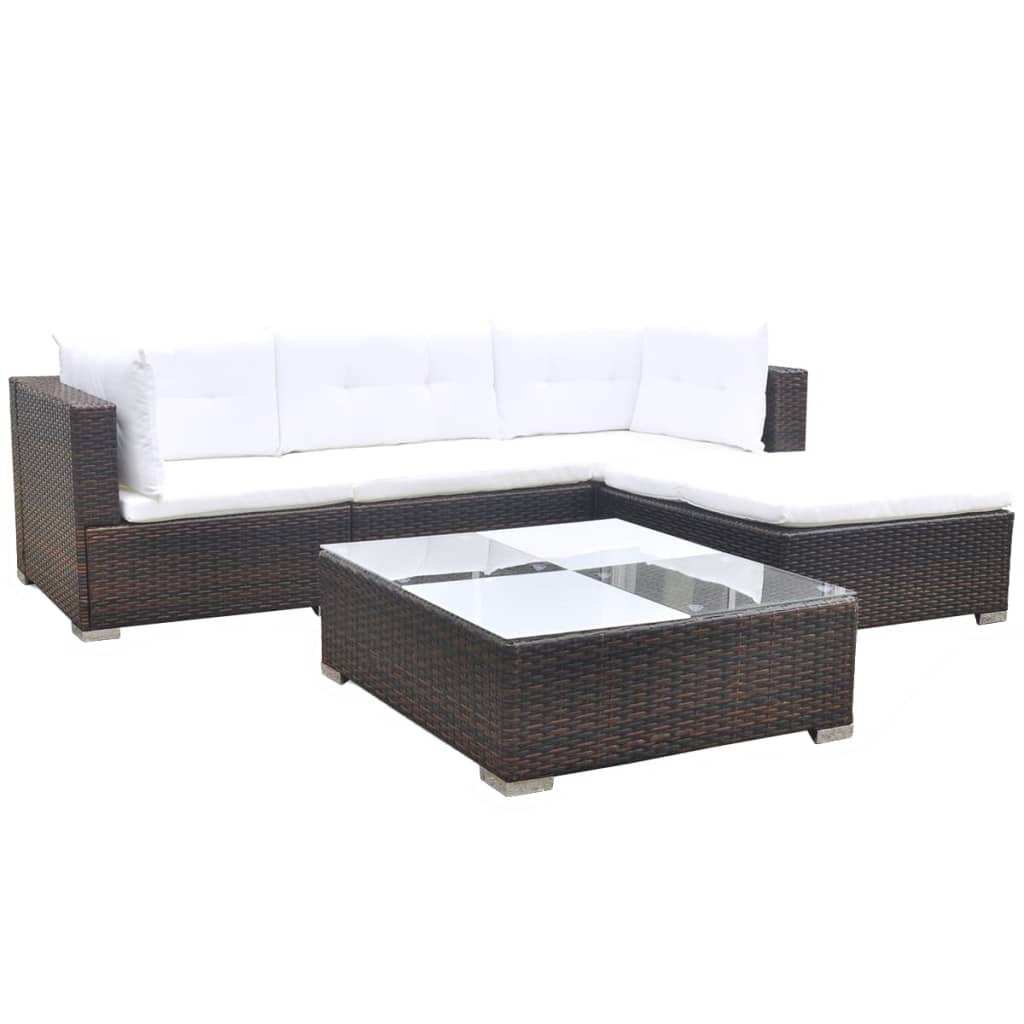 Set muebles de jardín 5 piezas y cojines ratán sintético marrón vidaXL