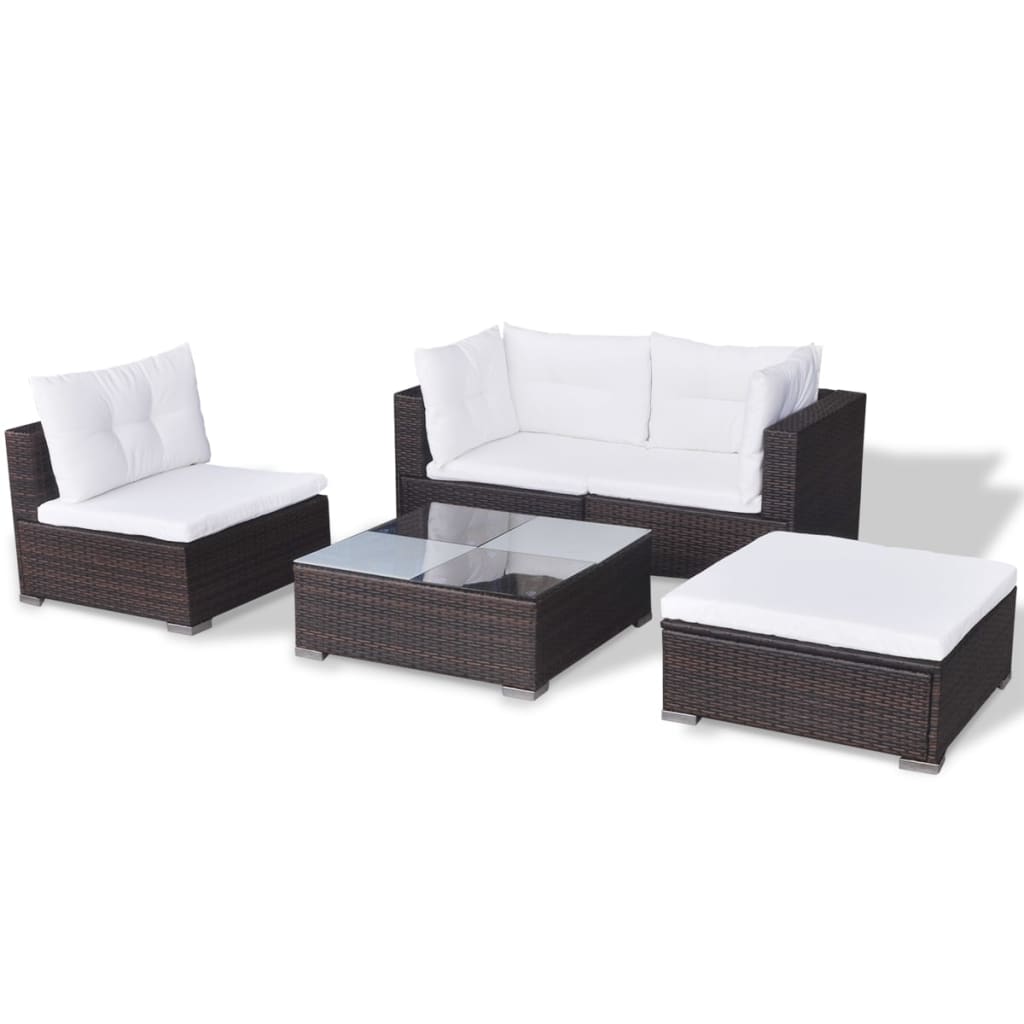 Set muebles de jardín 5 piezas y cojines ratán sintético marrón vidaXL