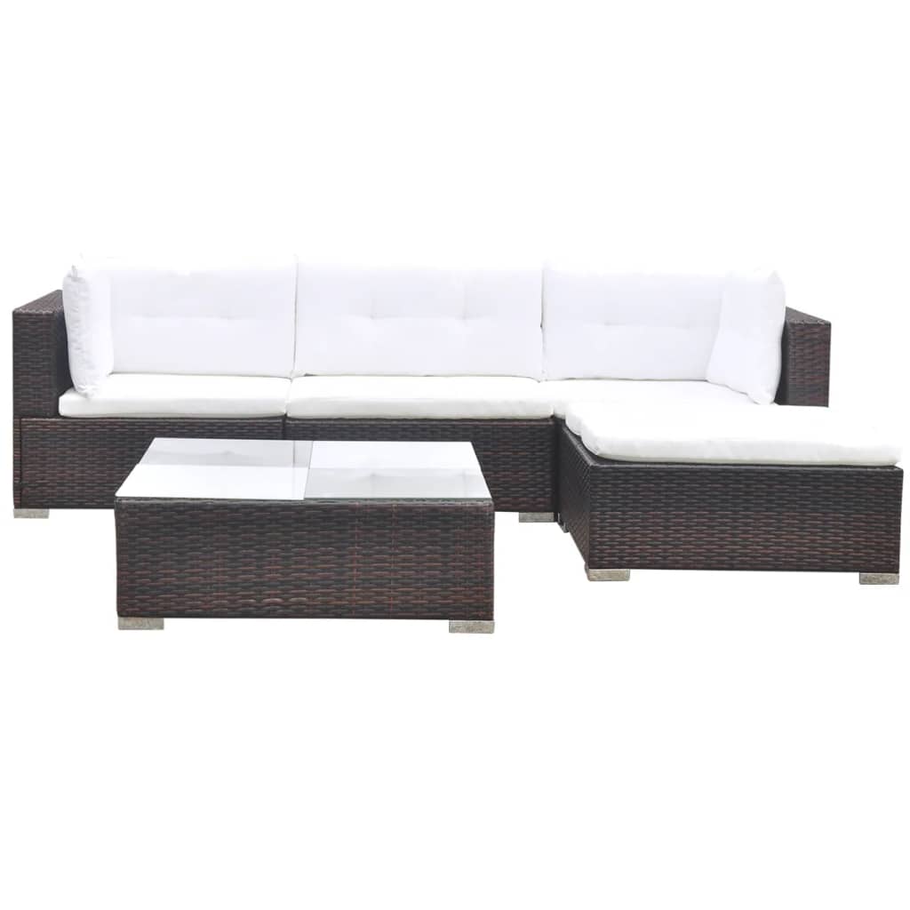 Set muebles de jardín 5 piezas y cojines ratán sintético marrón vidaXL