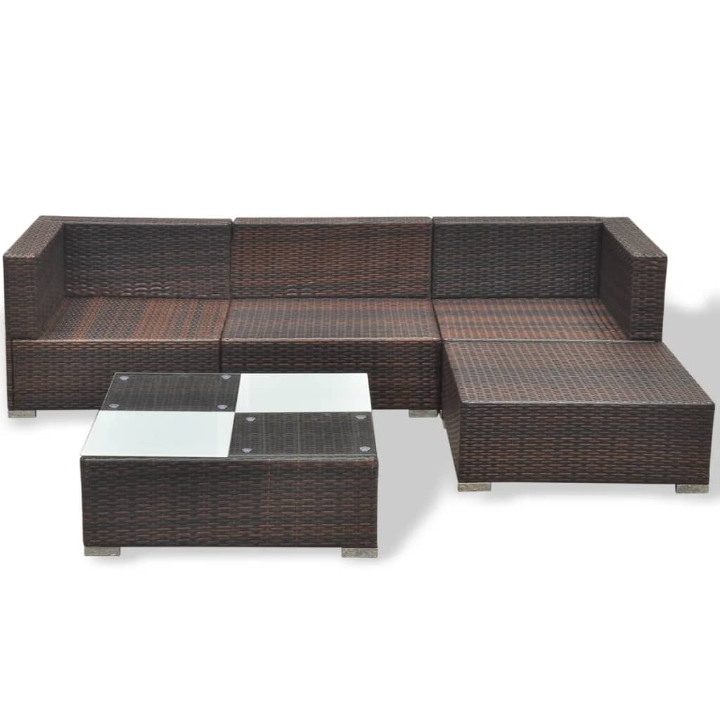 Set muebles de jardín 5 piezas y cojines ratán sintético marrón vidaXL