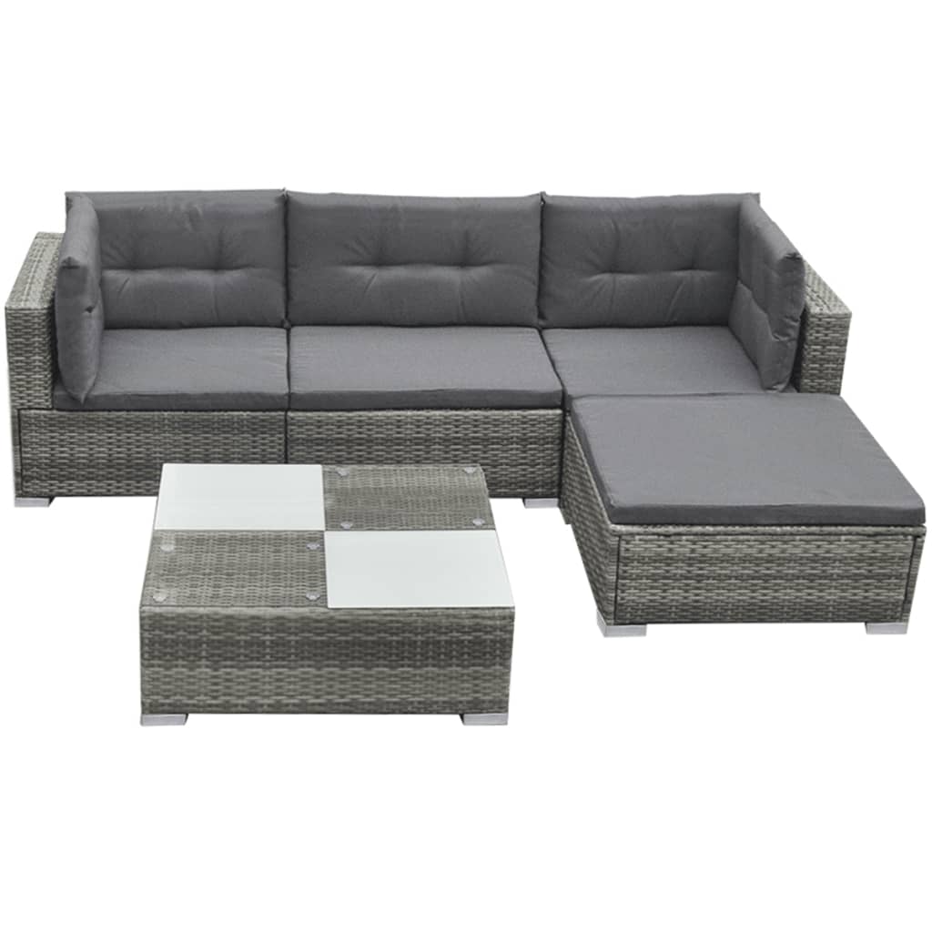 Vetonek Set de muebles de jardín 5 pzas y cojines ratán sintético gris