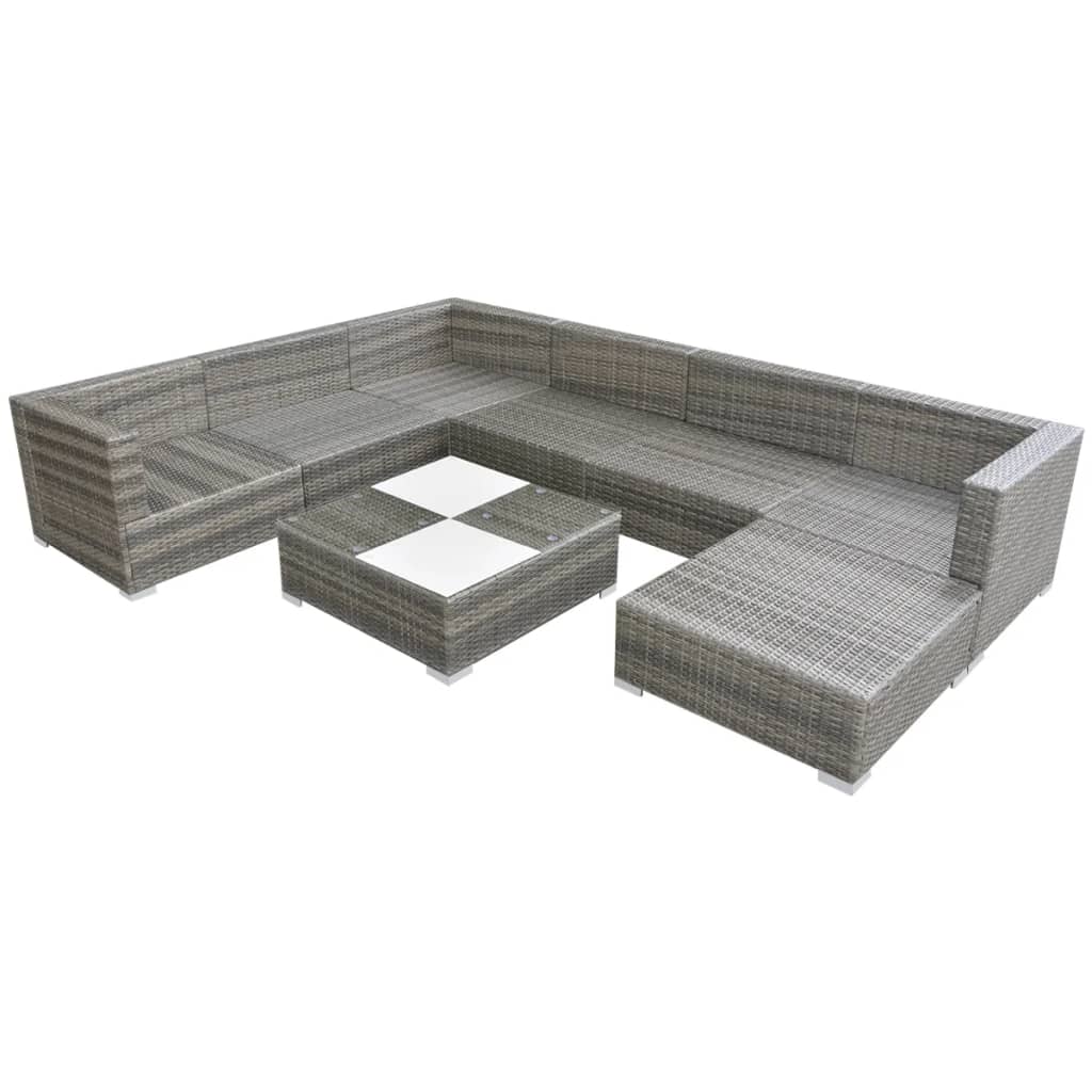 Set de muebles de jardín 8 pzas y cojines ratán sintético gris