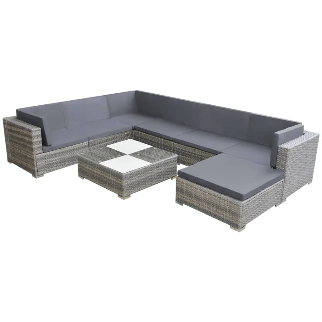 Vetonek Set de muebles de jardín 8 pzas y cojines ratán sintético gris