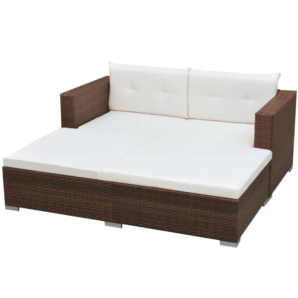 Set muebles de jardín 3 piezas y cojines ratán sintético marrón vidaXL