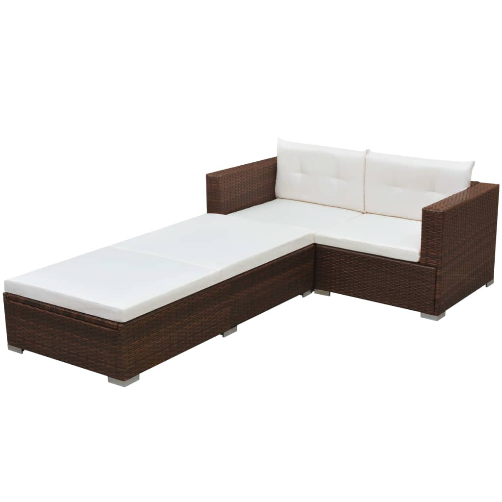 Vetonek Set muebles de jardín 3 piezas y cojines ratán sintético marrón