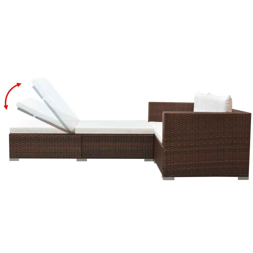 Set muebles de jardín 3 piezas y cojines ratán sintético marrón vidaXL