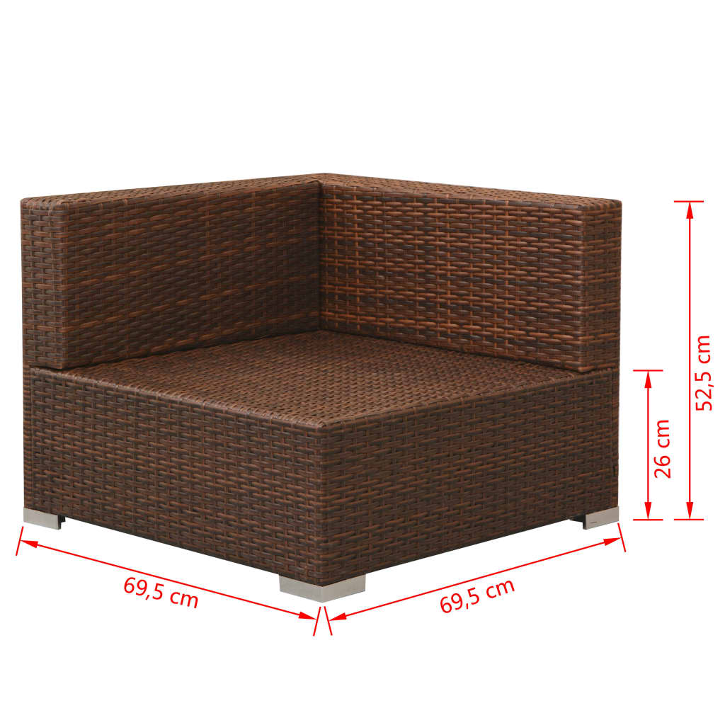 Set muebles de jardín 3 piezas y cojines ratán sintético marrón vidaXL