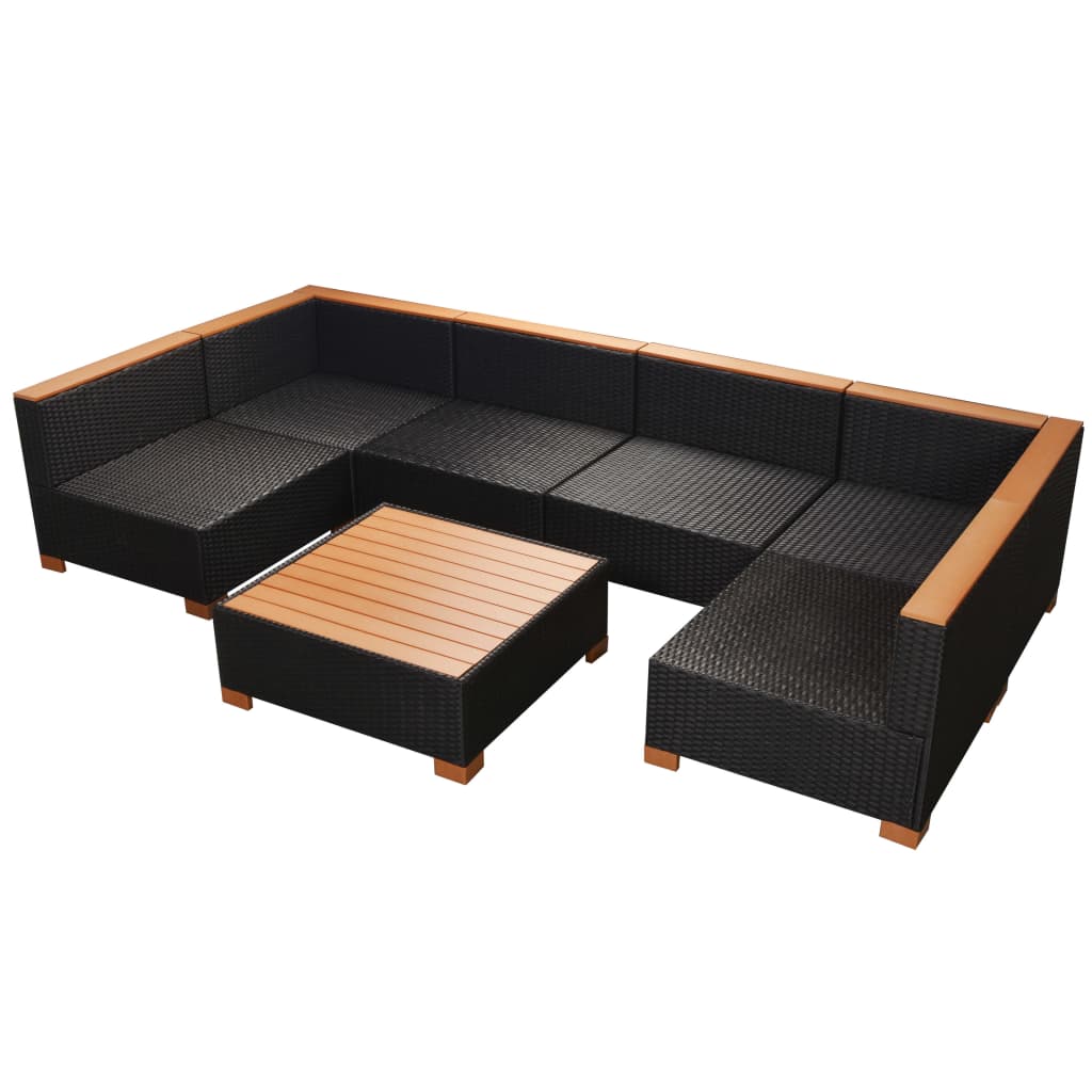 Muebles de jardín y cojines 7 piezas ratán sintético negro - Vetonek