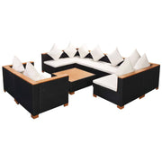 Set de muebles de jardín 9 pzas y cojines ratán sintético negro - Vetonek