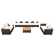 Set de muebles de jardín 9 pzas y cojines ratán sintético negro - Vetonek