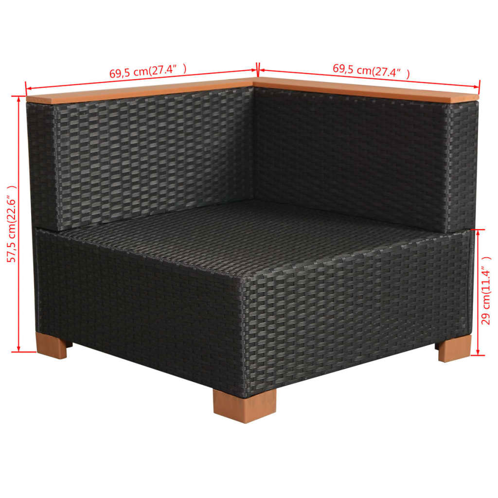 Set muebles de jardín 10 piezas y cojines ratán sintético negro vidaXL