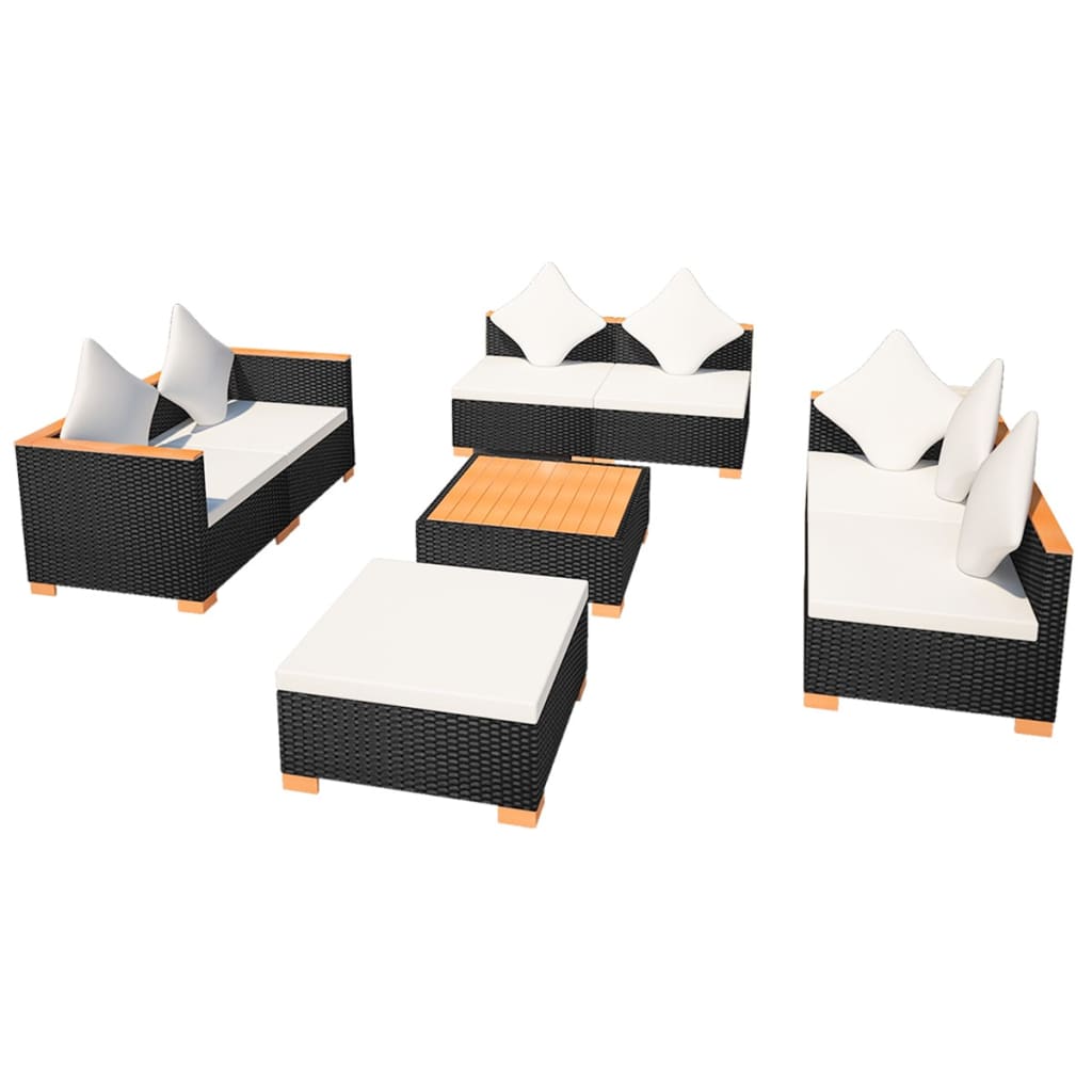 Set muebles de jardín 8 piezas y cojines ratán sintético negro vidaXL