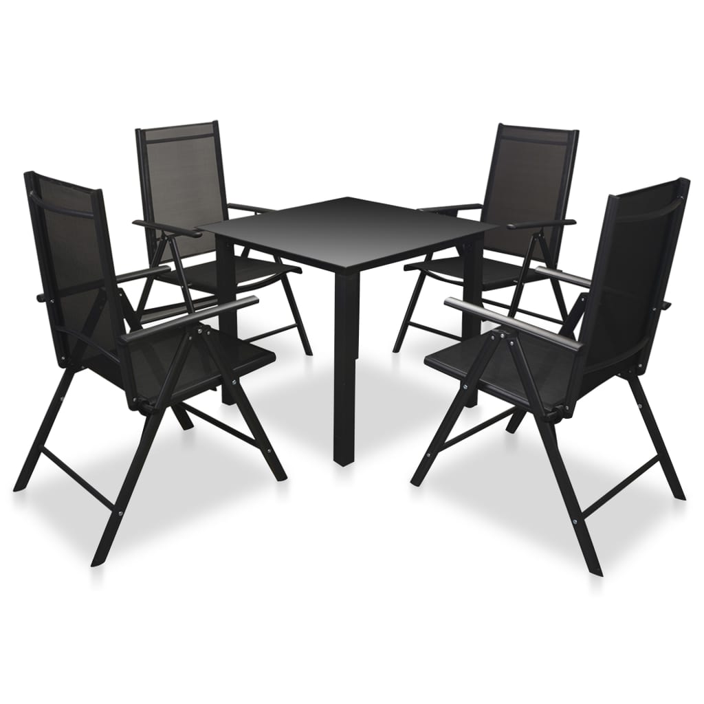 Vetonek Set comedor jardín con sillas plegables 5 piezas aluminio negro